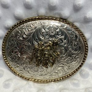 Winadein Horse, Plough & Cowboy Decorative Silver & Gold Buckle